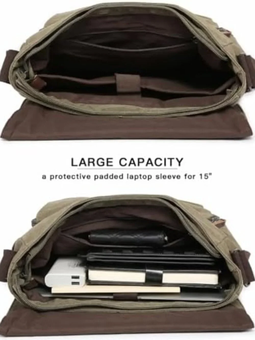 Large Vintage Canvas Crossbody Messenger Bag for 15